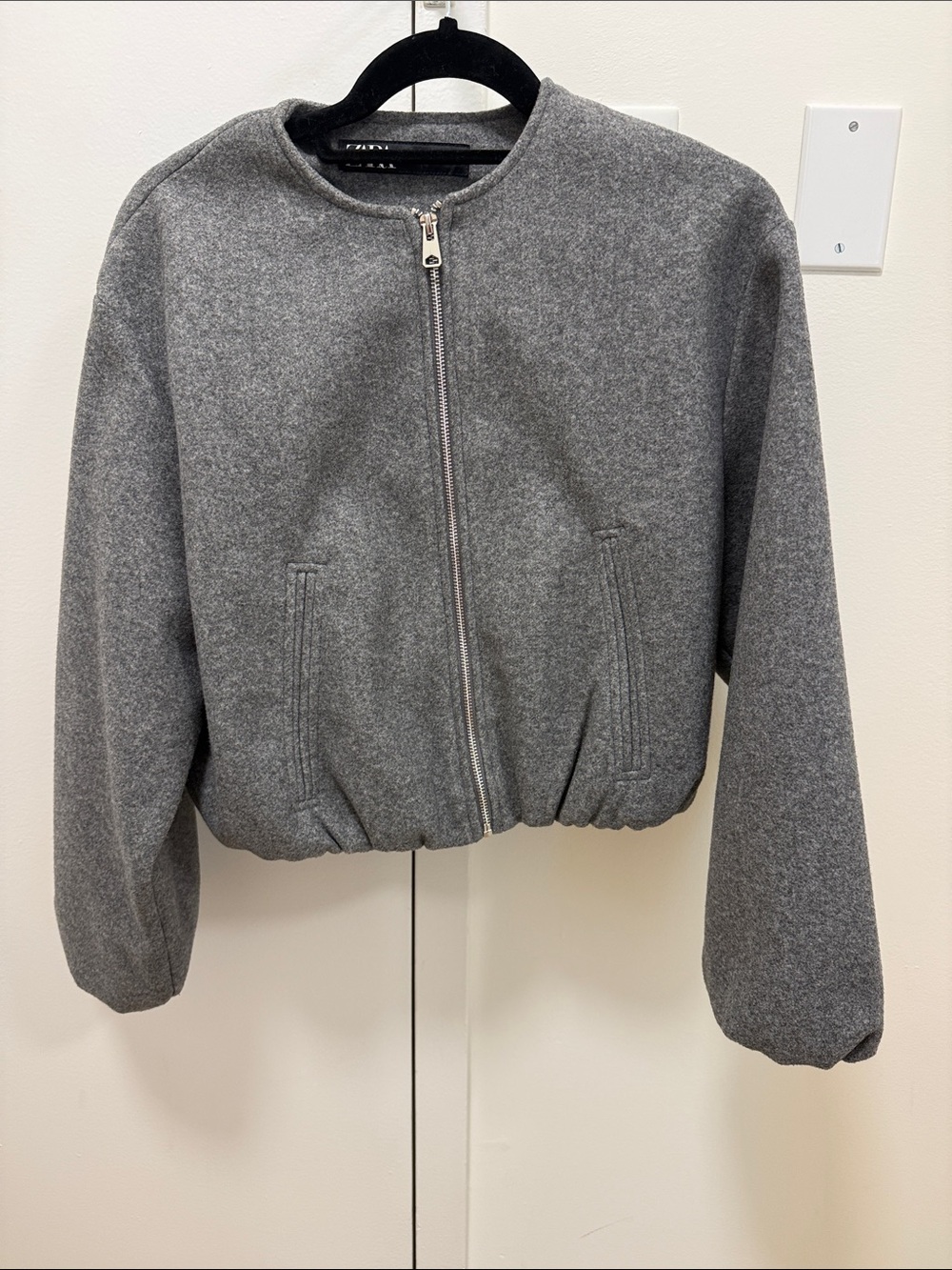 Zara Gray Cropped Bomber Jacket